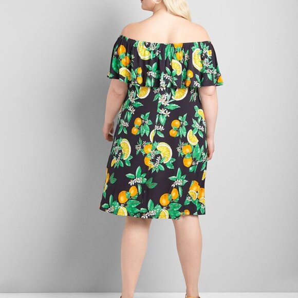 Lane Bryant 14 / 16 Off The Shoulder A Line Dress 4-Way & Pockets Navy Lemon NEW - Picture 6 of 12
